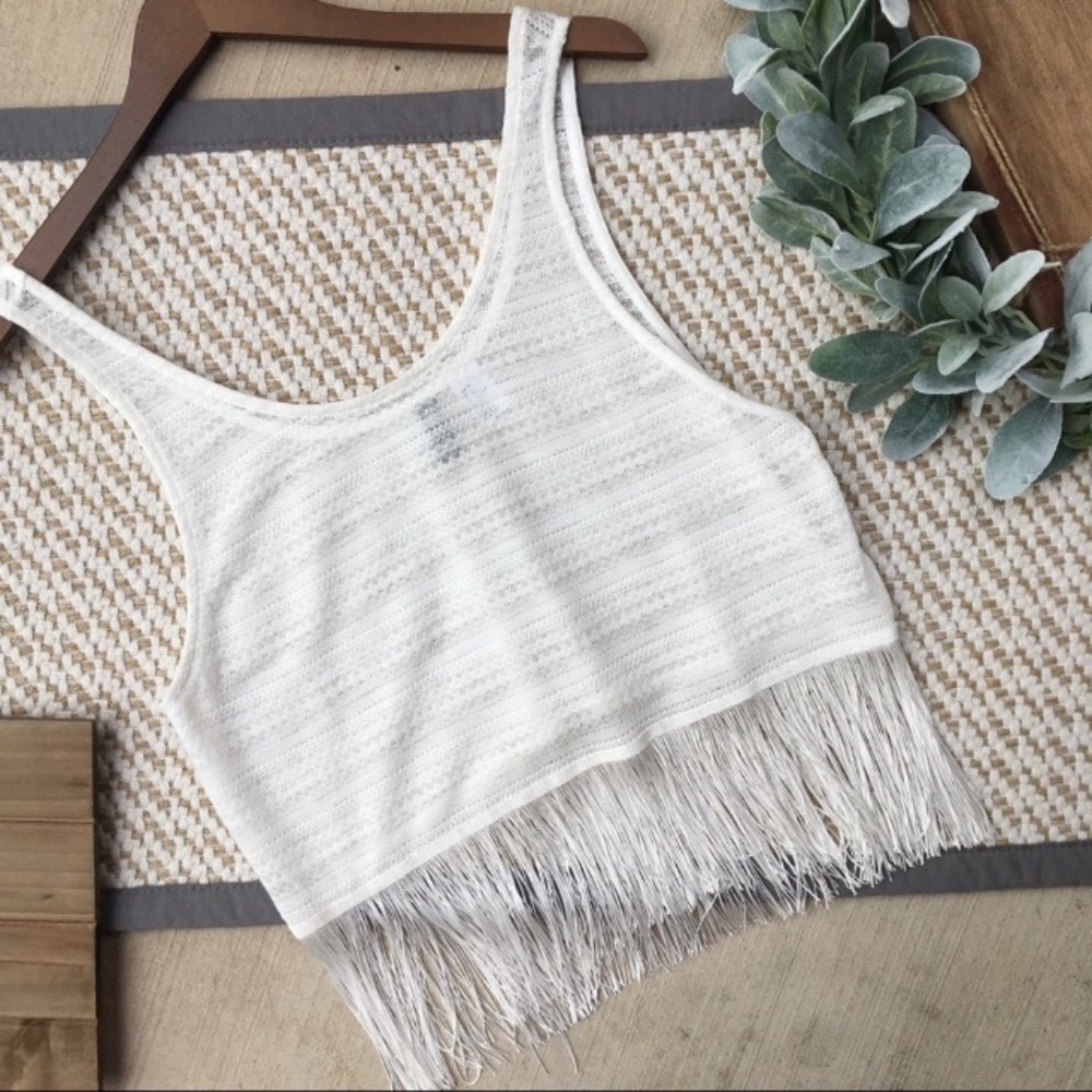 H&M Divided White Crop Top With Fringe Edge